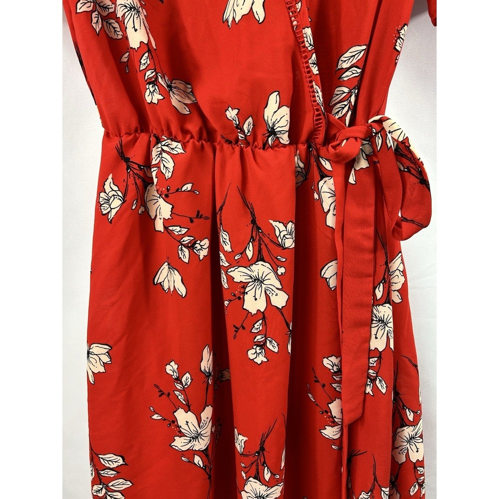 Sienna Sky Red Floral Wrap Dress L Boho Cottagecore Romantic V-Neck Mini Flutter - Picture 2 of 10